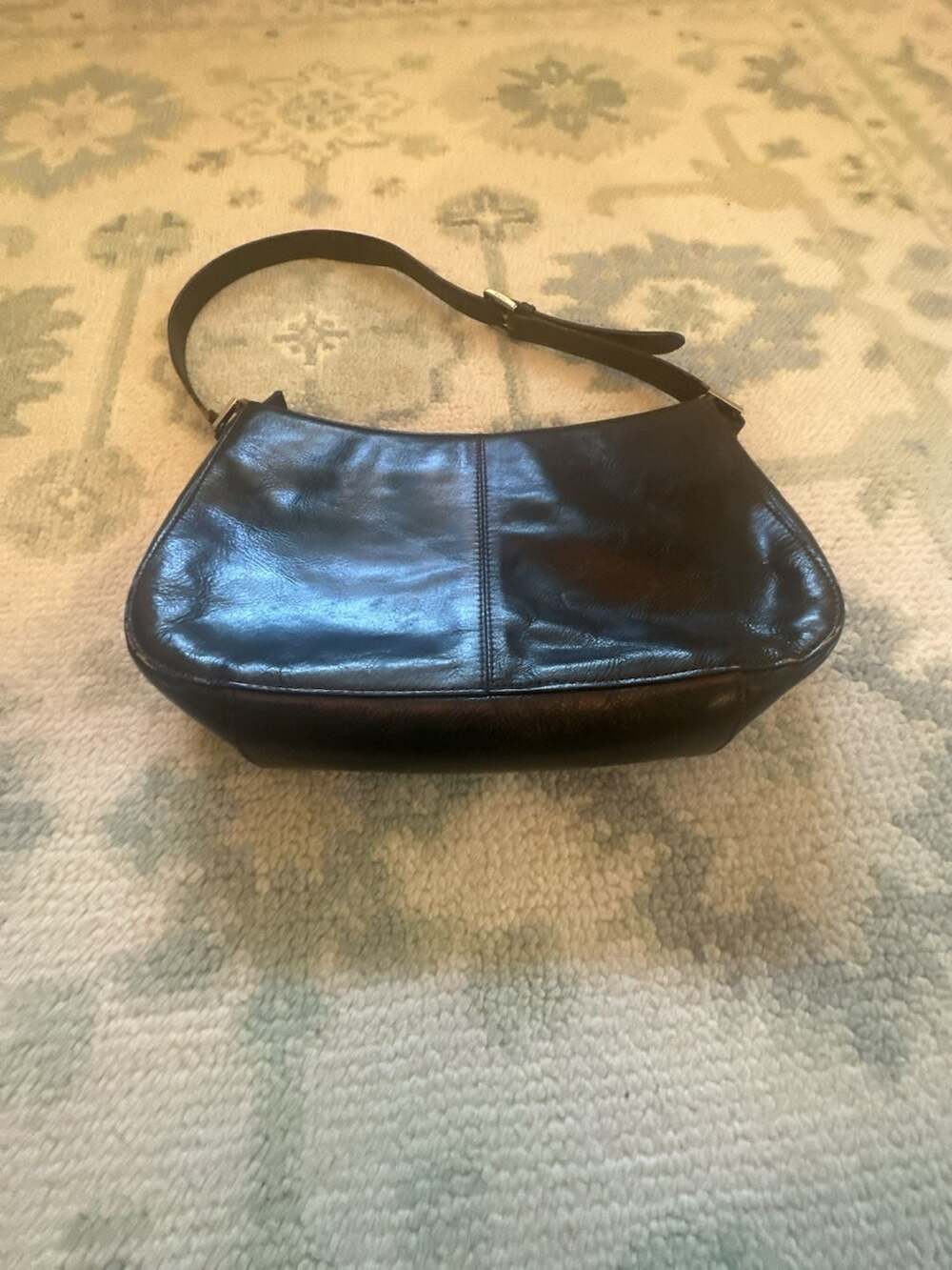 Etienne Aigner Brownish Black Leather Shoulder Bag Purse Silver-Tone Buckle - Picture 4 of 16